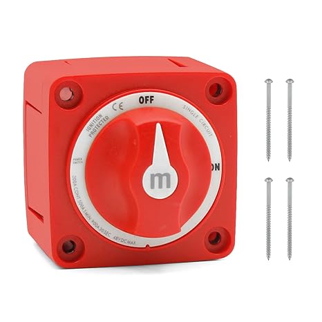 Battery Switch 12-48V Power Cut Master Switch Master Battery Disconnect Switch for Car Vehicle RV and Marine Boat (On/Off) (Red)