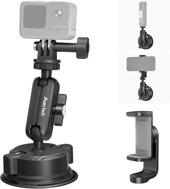 Suction Cup Mount for GoPro Car Mounts for Insta360 Accessories | 360 Camera mount for car,windshield phone holder for car camping shooting,action camera mounts,car tripod for iphone vlogging