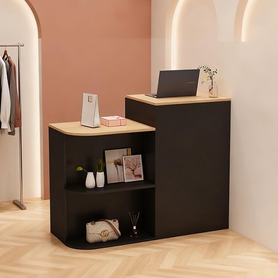 Black Reception Desk,Front Desk Reception Counter,Retail Counter with Lockable Drawers,With Lockable Drawers and Open Storage Compartments for Salon, Boutique, Cafe 80×45×95cm