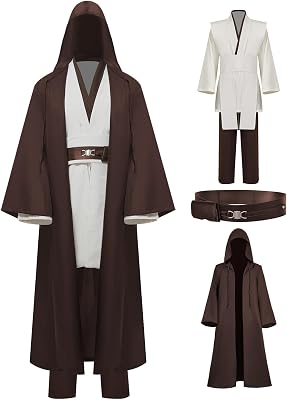 Wecos Tunic Hooded Robe Knight Costume Outfits Halloween Cosplay Costume for Mens Three Versions