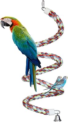 Rope Bungee Perch Bird, 83inch Kintor Pure Natural Colorful Bead Cage Chewing Toys for Small Medium Parrot 83inch