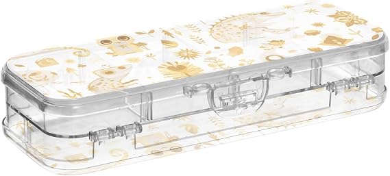Clear Pencil Box Double-Deck Delicate Cartoon Chameleon Gold Pens Case Hard Boxes For Craft Art With Snap And Lid