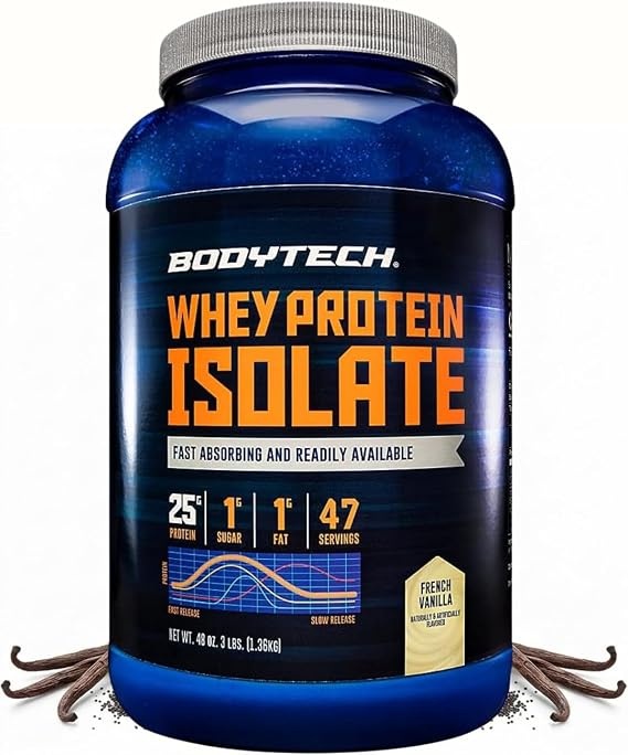BodyTech Whey Protein Isolate Powder, Vanilla, 3 lb, 47 Servings