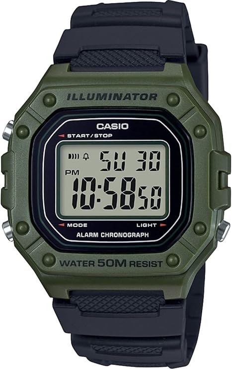 Casio Men's 'Classic' Quartz Stainless Steel and Resin Watch, Color:Black Model: W-218H-3AVCF