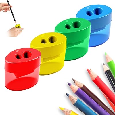 4 Pcs Pencil Sharpeners with Lid, 2025 New Dual Holes Handheld Pencil Sharpener, Colored Pencil Sharpeners for Kids Adults Students at Home Office Back to School Graduation Supplies 4Pcs Oval
