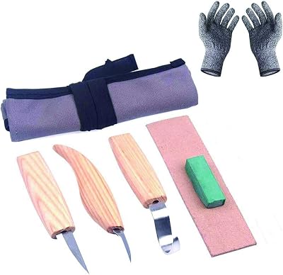7pcs Wood Carving Tools Kit-Wood Carving Knife Set with Hook Carving, Chip Wood, Whittling Knife Carved Cup and Bowl Spoon Carving Tools Kit for Beginners Woodworking