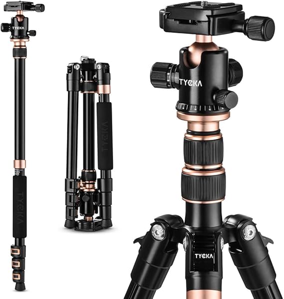 TYCKA Rangers 56 Compact Travel Tripod, Lightweight Aluminum Camera Tripod for DSLR Camera with 360 Panorama Ball Head and Carry Bag