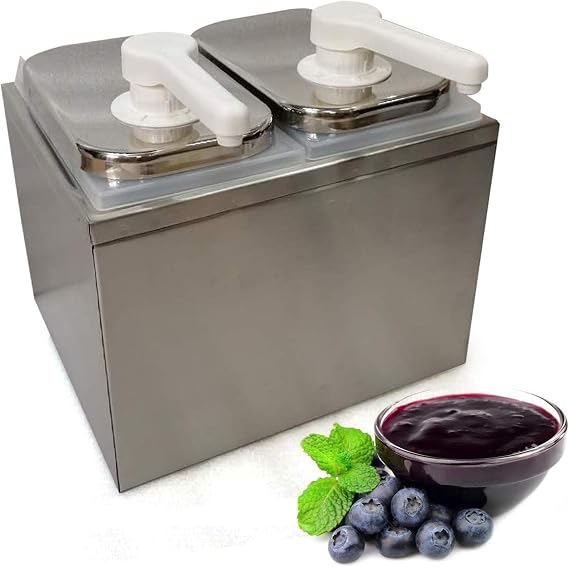 Sauce Dispenser Pump, 4L Double Head Food Dispenser Stainless Steel Condiment Pump Dispenser for Sauces, Ketchup, Salad Dressings and Other Liquid Sauces