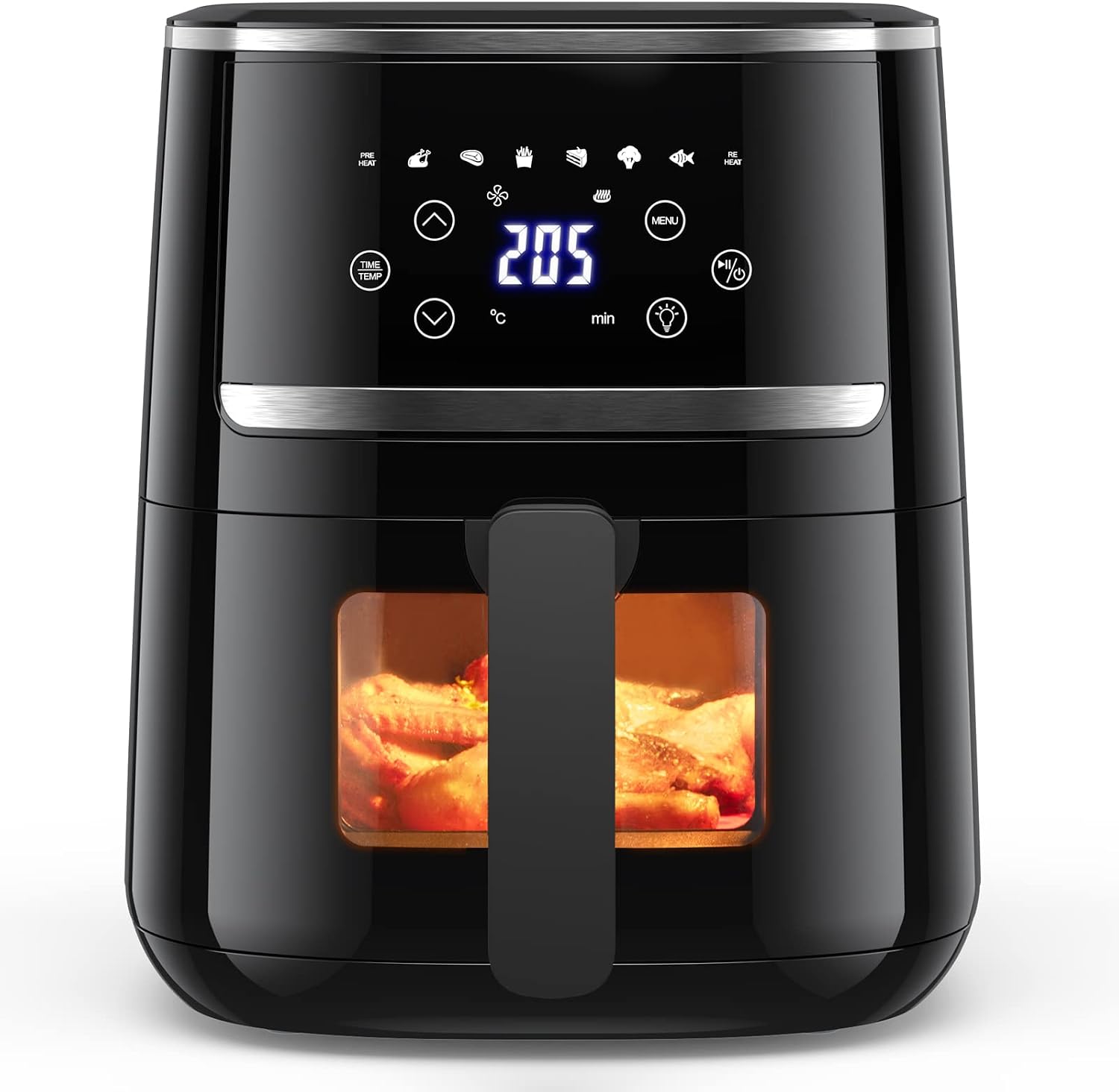 Hot Air Fryer 4.5 L Fryer Hot Air without Oil XL Air Fryer with Viewing Window LED Touch Screen 8 Programs Air Fryer 1500 W Adjustable Temperature Control Good Grill Results