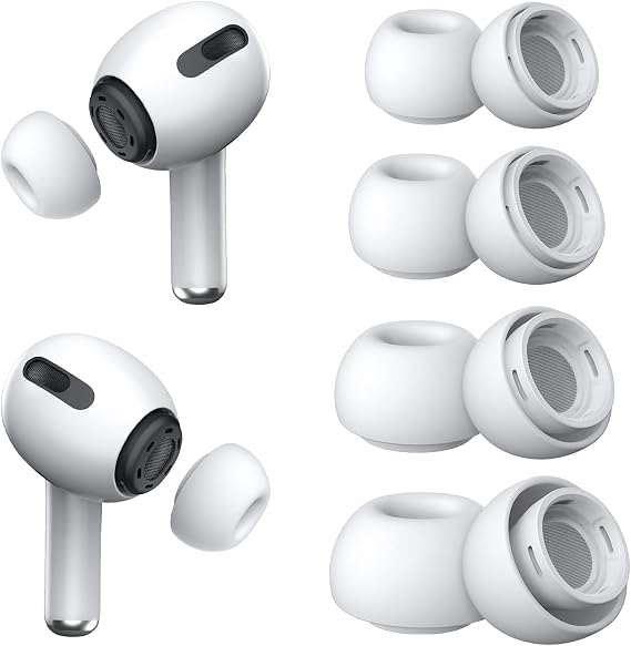 4 Pairs Replacement Ear Tips for AirPods Pro 2nd & 1st(XS/S/M/L, White) | with Noise Reduction Hole, Silicone Ear Tips with Portable Storage Box, Fit in the Charging Case
