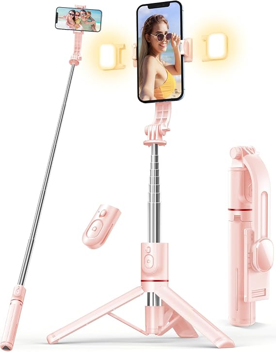 Selfie Stick with Light, 45'' Selfie Stick Tripod with Wireless Remote