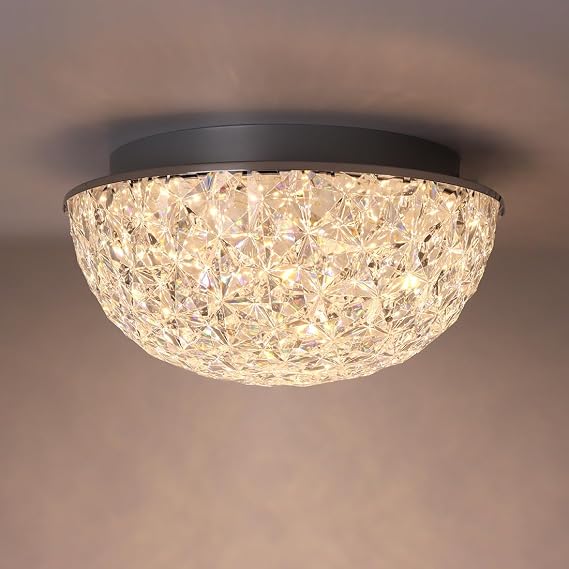 DAKASON 12in LED Crystal Chandelier Flush Mount, 3000K/4000K/5000K 3CCT