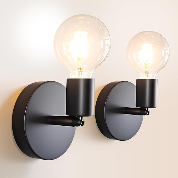 Wall Sconces 2 Pack, Black Wall Lights Industrial Up and Down, Indoor E27 Metal Vintage Wall Lamp Fixtures for Bedroom, Living Room, Kitchen, Hallway, Restaurant, Bar (Not Included Bulb) [Energy Class A+++]