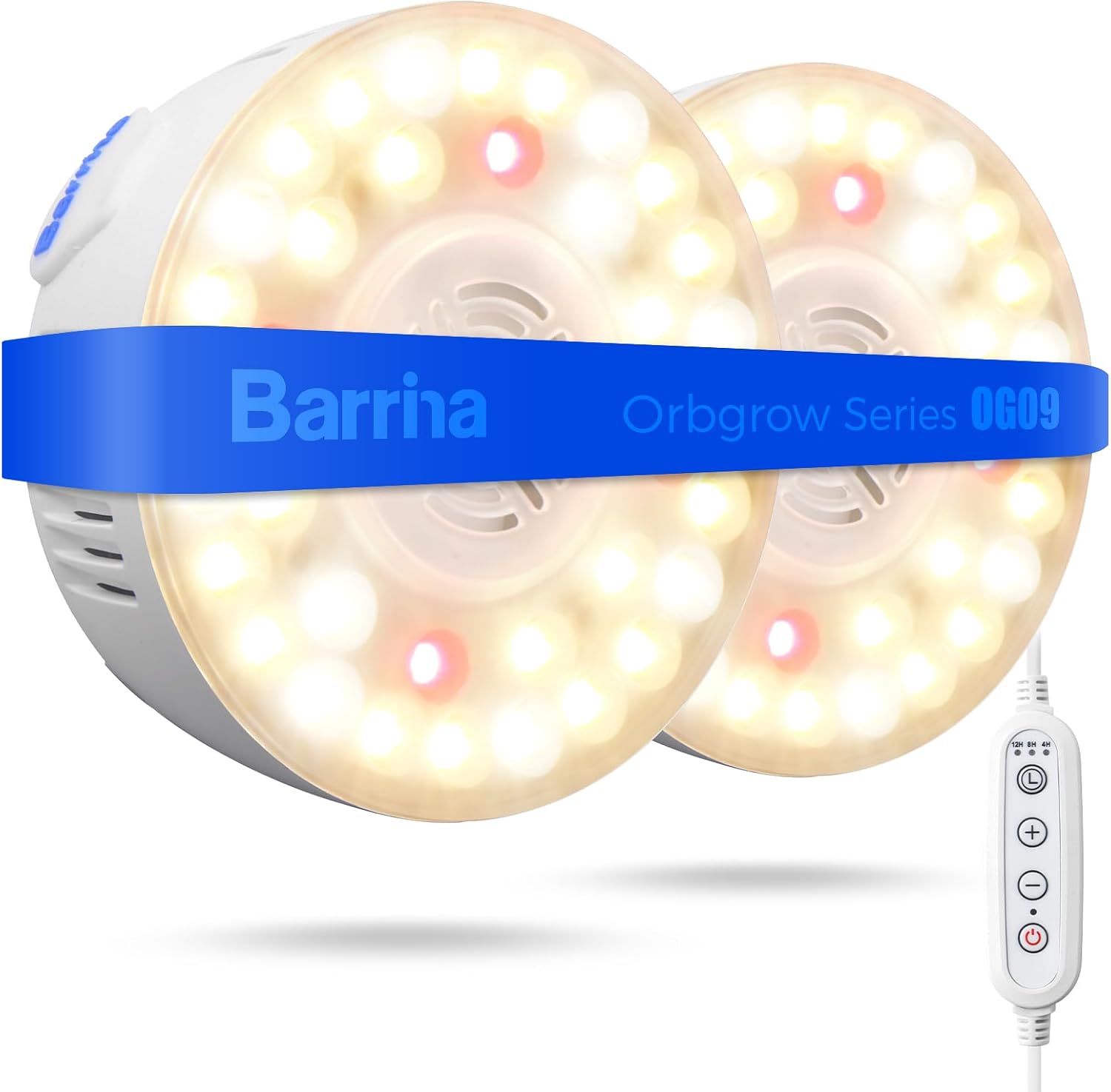 Barrina Orbgrow OG09 Puck Grow Light with Timer, 660nm Red LEDs 18W(2 x 9W, 270 Watt Equiv), Full Spectrum Plant Light for Indoor Plant, Magnetic & Linkable, 5 Levels Dimmable for Plant Shelf, 2 Packs [Energy Class A]