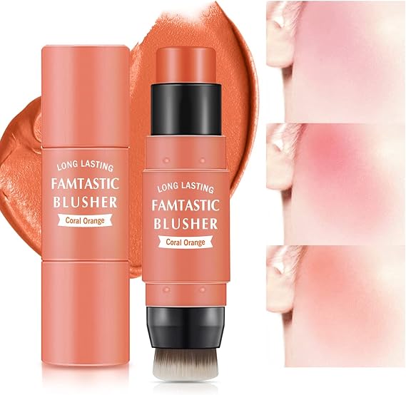 Lokfar Blusher on Cream Cheek Makeup 2 in 1 Cheek Dye Eye Lip Blush on Cheeks C#03 Coral Orange 0.7g (P
