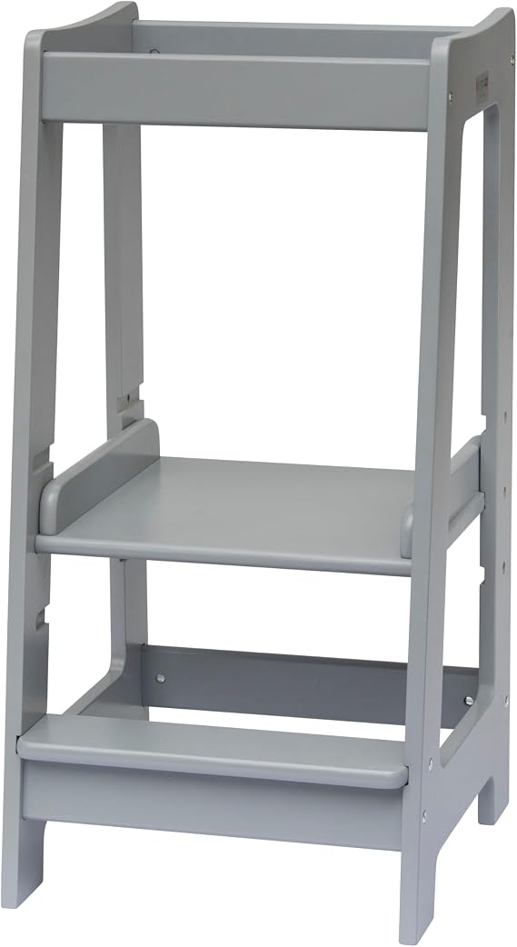 Toddler Tower 3-Level Adjustable Wooden Toddler Step Stool Grey