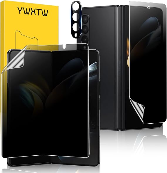 YWXTW [3 in 1 for Samsung Galaxy Z Fold 4 Privacy Screen Protector and Camera Lens Protector, 1PCS Outer + 1PCS Inner Soft EPU Screen Protector + 1PCS Camera Cover, Case Friendly