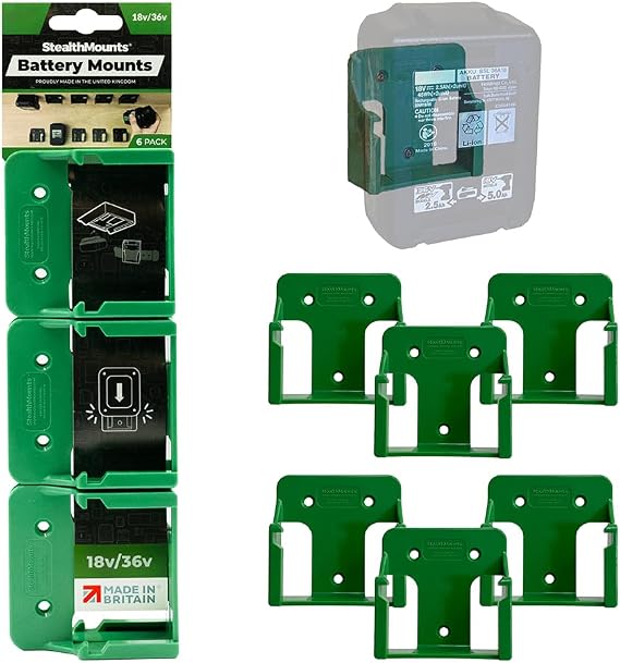 StealthMounts Metabo HPT Battery Holders 18v/36v | Cordless Battery Mounts for Metabo HPT Power Tools | 6 Pack | Metabo HPT Battery Organizers | Green