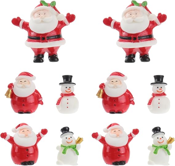 Healeved 10PCS Mini Santa Claus Figurines Miniature Christmas Figurines Resin Santa Christmas Miniatures Ornament Claus Statue