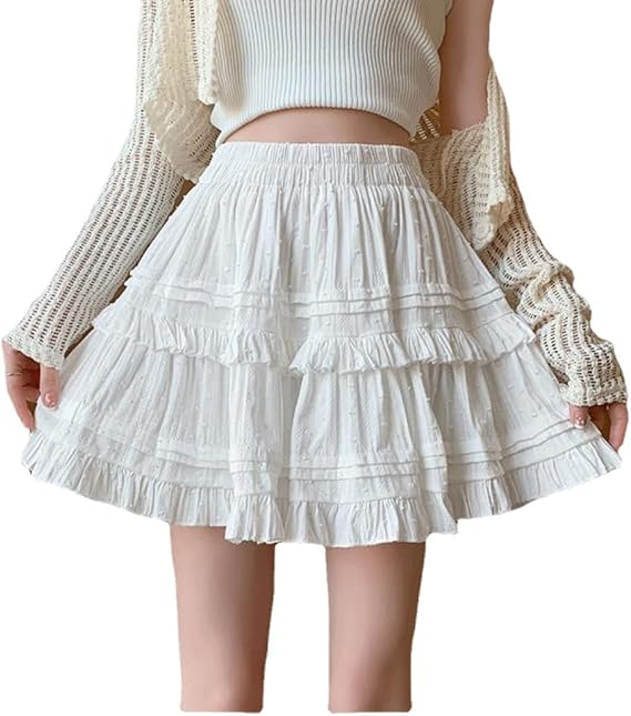 Y2K Preppy Mini Skirt Women Lolita Short Skirts Coquette Balletcore Pleated Skater Skirt Ruffles Flared Lingerie Skirts