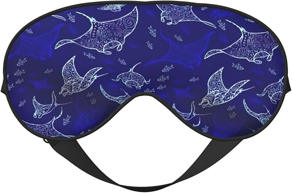 Manta Ray and Fish Print Silk Like Sleep Eye Mask Comfortable Blindfold Adjustable Soft Eye mask for Sleep