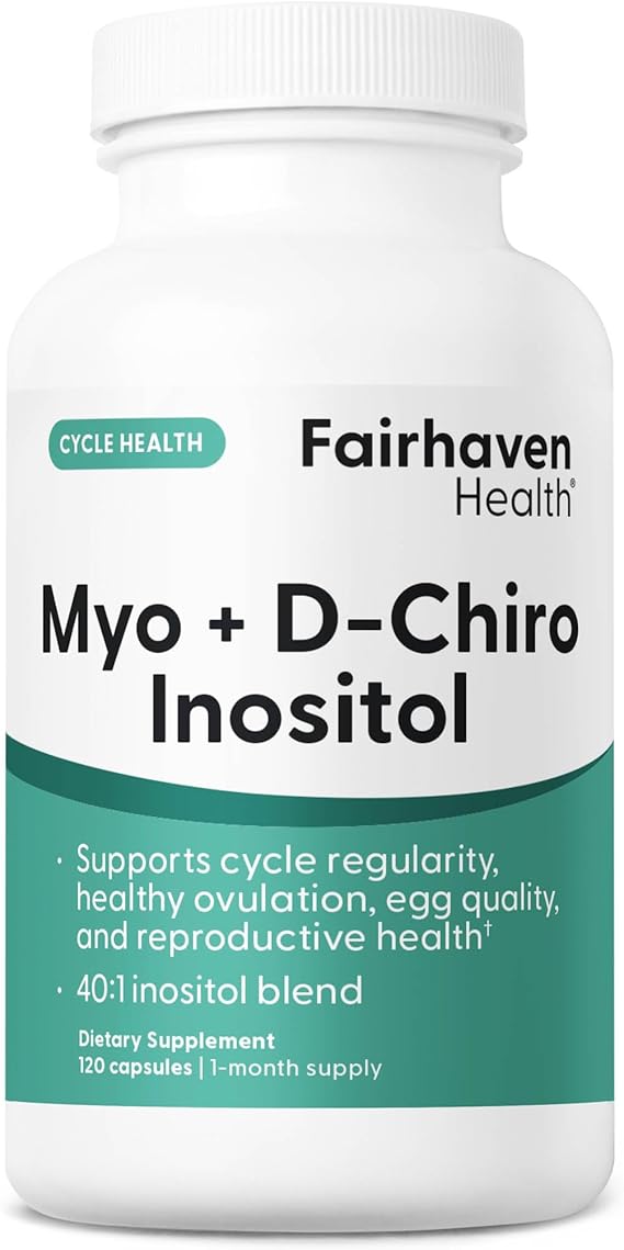 Fairhaven Health Myo-Inositol and D-Chiro Inositol for Women with PCOS | 40:1 Ratio | Inositol Supplement for Hormone and Ovarian Health | Myoinositol | Vitamin B8 | 120 Capsules