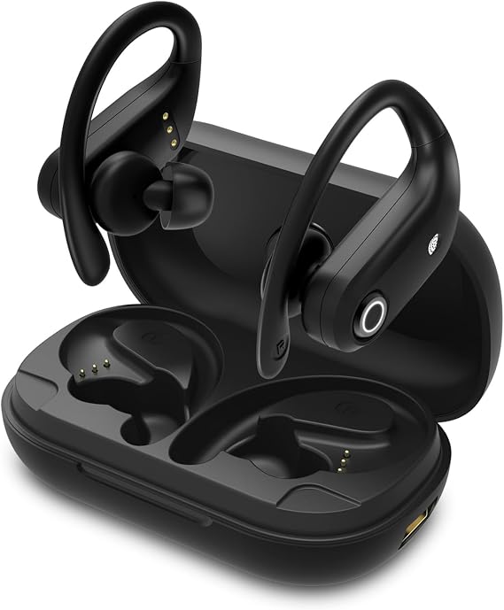Open Ear Earpieces, Bluetooth Headphones Sport Earbuds with ENC Noise Canceling Mic,Headphones with Charging Case Waterproof,LED Display Hand-Free Earphones for Running/Workout/Business/Trucker/Driver