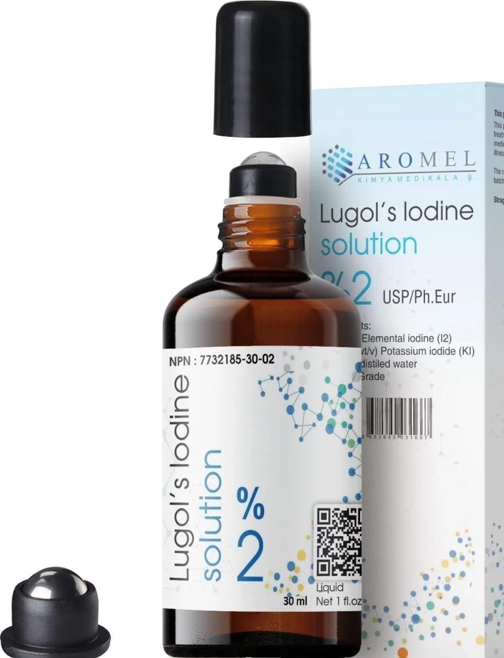 Aromel İyot Kafesi Lügol Yüzde İki 30 ml Sürülebilir Roll-on Başlıklı Cam Şişe