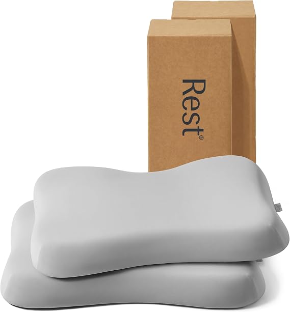 REST Evercool Cooling Pillow, Set of 2, Instant Cool-to-Touch Shell Fabric & Breathable Silicone Sponge Core for All-Night Temperature Regulation & Ergonomic Support, High, Light Gray