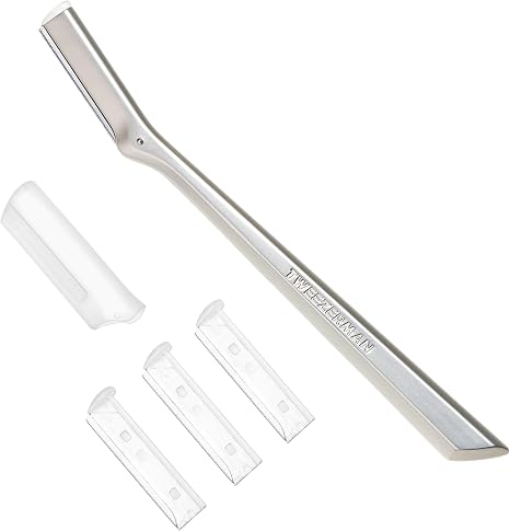 Tweezerman Dermaplaning Razor Facial Razor with 3 Spare Blades Included, Stainless Steel, Replacement Blades Available (4-Pack)