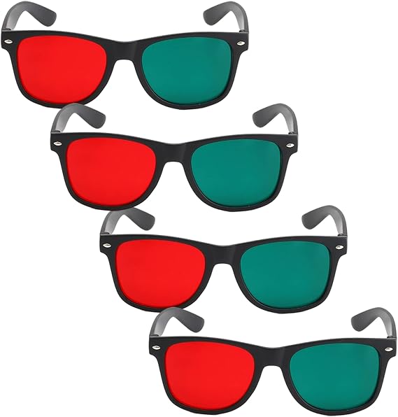 Red Green 3D Viewing Glasses 4Pcs Black Frame for Movie Game Anaglyph in Black