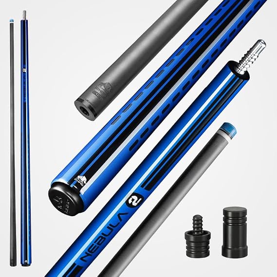 RHINO Nebula 2 Pool Cue - Premium Carbon Fiber Shaft & Composite Butt. Time Crystal Tip, Pro Taper Design. 3/8-8 Joint, Wrapless. Low Deflection Pool Cue