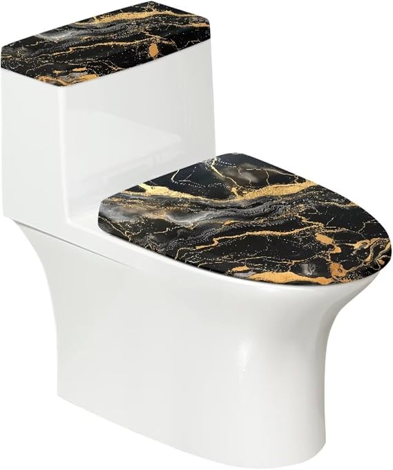 Black Marble Toilet Lid Cover and Tank Cover Elongated Stretch Fits Most Toilet Tanks & Lids Bathroom Accessories Decor