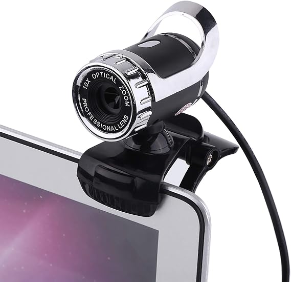 Webcam Camera, USB 2.0 12M Pixels Clip-on Webcam PC Camera with 360 Rotating Stand and Built-in Microphone for Desktop or Laptop (Silver)