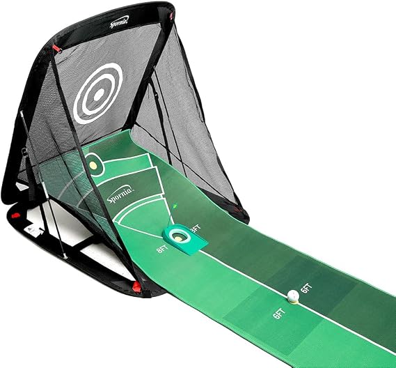 Spornia Short Game Pro Golf Chipping Net and Putting Mat Combo Instant Ball Return System Dual-Sided 3x3ft Chipping Net and 10x2ft Putting Mat for Indoor/Outdoor Practice