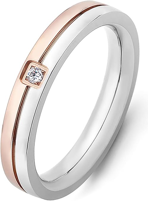 Stainless Steel Love Friendship Ring for Men Women Titanium Steel with Cubic Zirconia