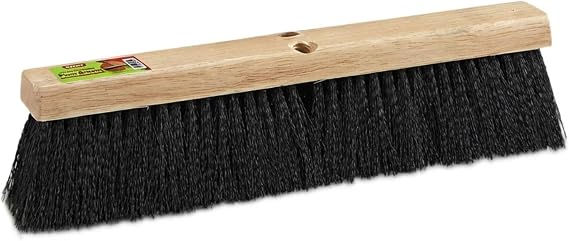 Black Indoor Push Broom Head Heavy Duty Hardwood Block Polypropylene Bristles Deck Scrub Brush Two Threaded Handle Holes for Better Assist (24")