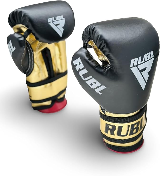 RUBL Boks Eldivenleri, Antrenman ve Sparring Eldiveni, Köpük Dolgulu Suni Deri Boks Eldiveni, Siyah Altın