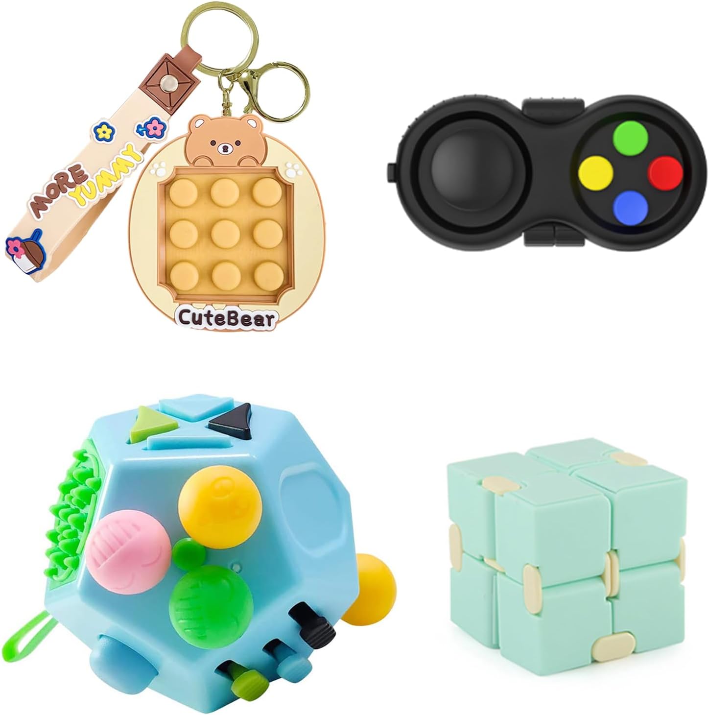 Fidget Cube 12-Sides 4 Pieces Push Pop Keychain Speed Cube Magic Cube Infinity Magic Cube fidget cube Stress Relief Toy Hand Toy Decompression Toy A01 4 Pieces