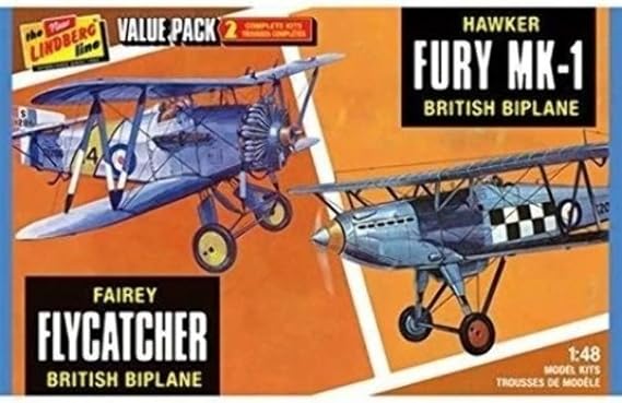 Lindberg Hasegawa LN441 1:48 Scale Fairy Flycatcher Hawker Fury Model Kit (Pack of 2)