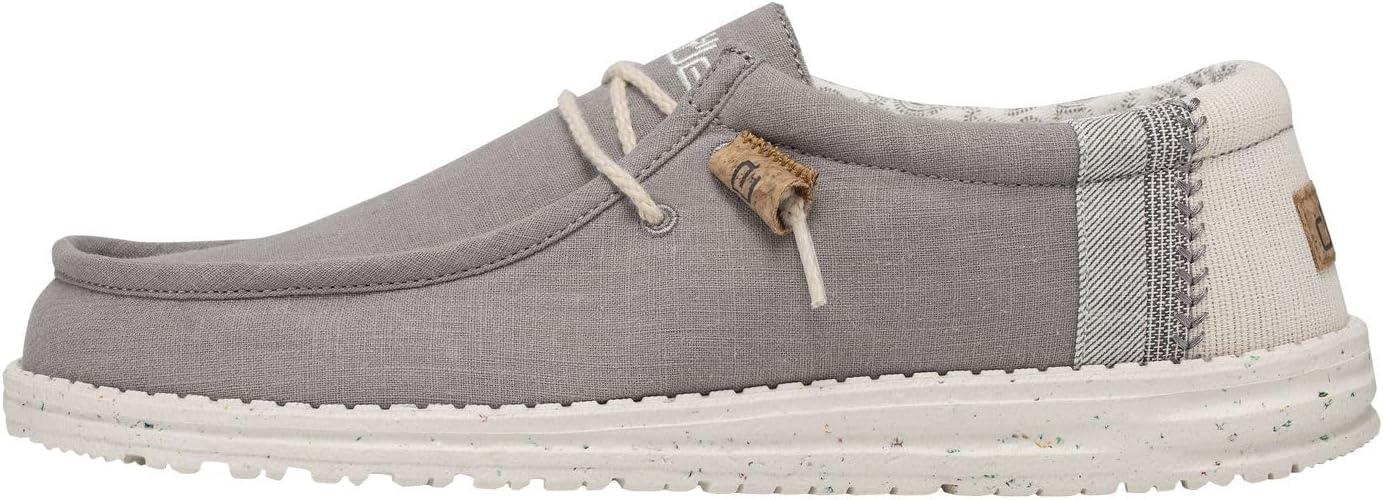 HEYDUDE Men's Wally Linen Natural Grey Size 8 | MenaTMs Shoes | Men's Lace Up Loafers | Comfortable & Light-Weight