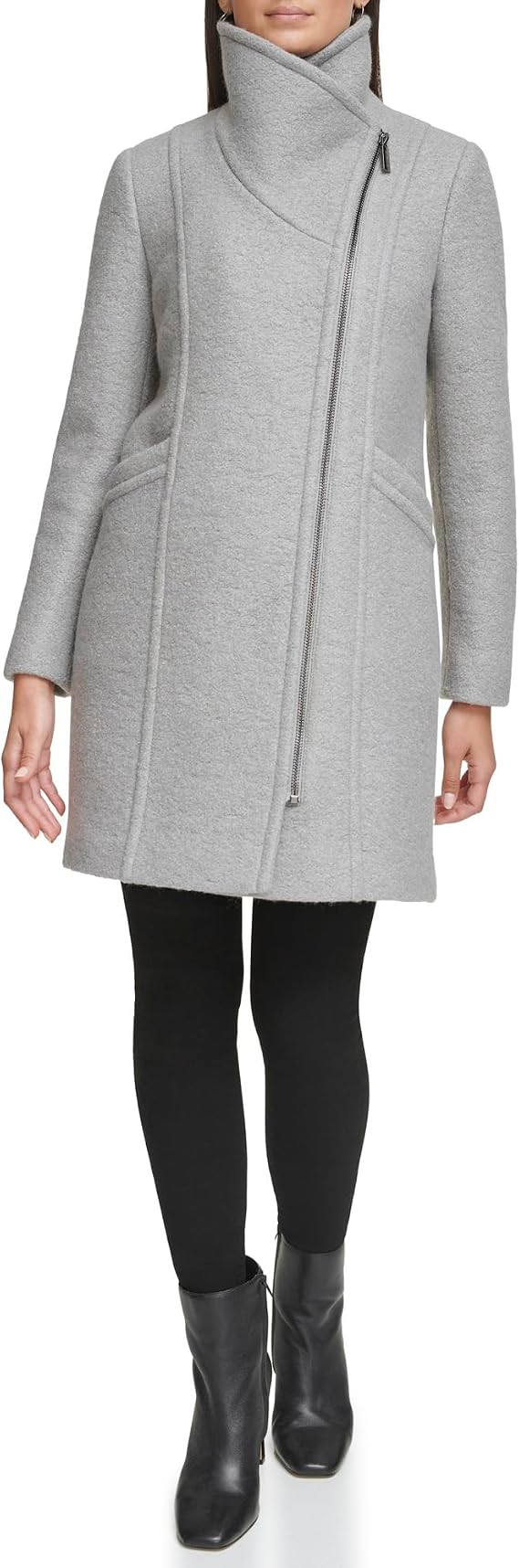 Kenneth Cole New York Women's Asymmetrical Zip Wool Boucle Coat