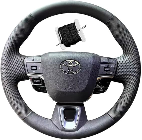Hand Sewn Black Perforated Leather Interior Car Steering Wheel Cover, Anti Slip and Breathable Ultra-Fine Fiber Leather, for Fit for Toyota 2025 Camry LE