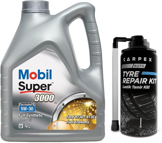 Mobil Super 3000 X1 Formula FE 5W30 Motor Yağı 4 L + 00120 Carpex Lastik Tamir Kiti