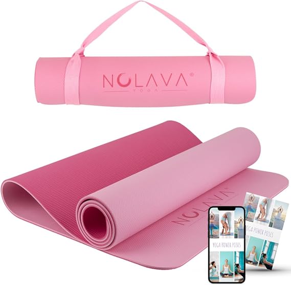 Nolava Yoga Mat with Bag 72 x 24 inch, 1/4 inch Thick Non-Slip Mat Includes Slap Band, Black Zippered Carry Tote with Mat Sleeve & Inner Pocket For Yoga, Pilates, Home or Studio.