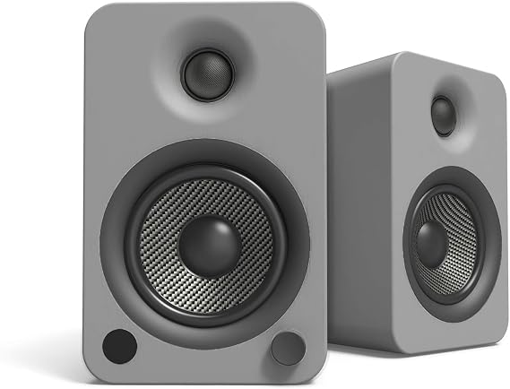 Kanto YU4MG Powered Speakers with Bluetooth and Built-in Phono Preamp | Auto Standby and Startup | Remote Included | 140W Peak Power | Pair | Matte Grey