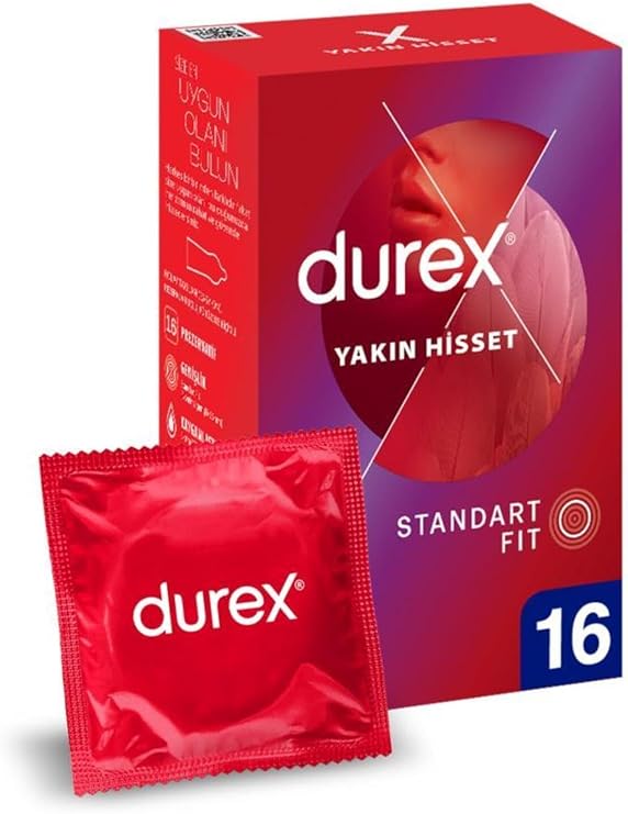 Durex Yakın Hisset Prezervatif, Kayganlaştırıcılı, Doğal Kauçuk Lateks, 10'lu Paket