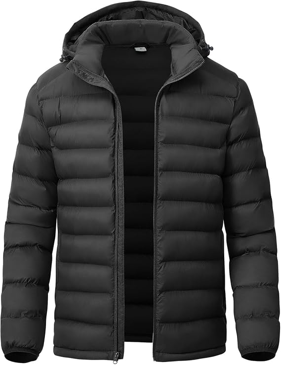 YSENTO Men's Down Alternative Jackets Lightweight Water-Resistant Winter Insulated Puffer Coat Detachable Hood