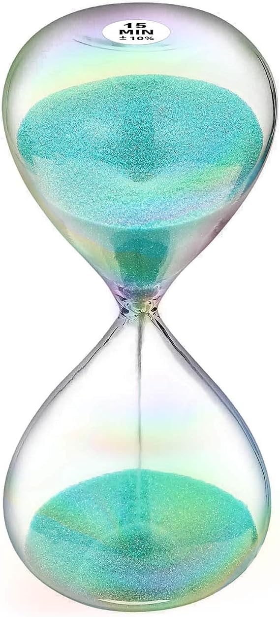 SuLiao Sand Timer 15 Minute Hourglass - Turquoise Clock With 7 Colored Glass - Large Blue & Green Watch for Home, Desk, Office Decor