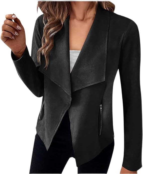 ASHER FASHION Women's Faux Suede Jackets 2023 Fall Tops Long Sleeve Open Front Cropped Coat Outwear